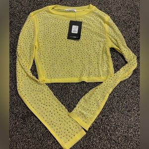 Fashion Nova yellow studded mesh crop top size small